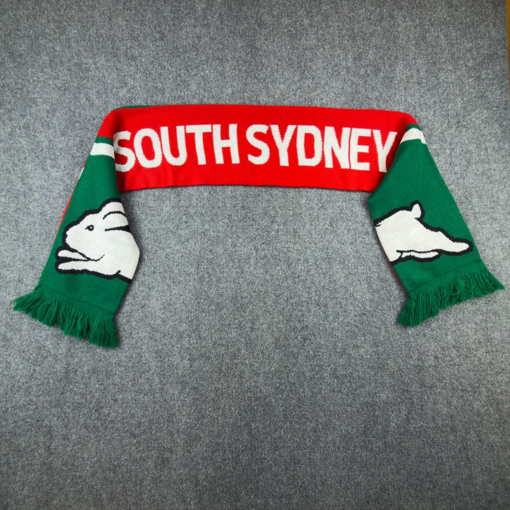 South Sydney Rabbitohs NRL Rugby Scarf Red Green Knit Double Sided Fan Gear